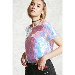 Iridescent holographic sequin crop top Halloween